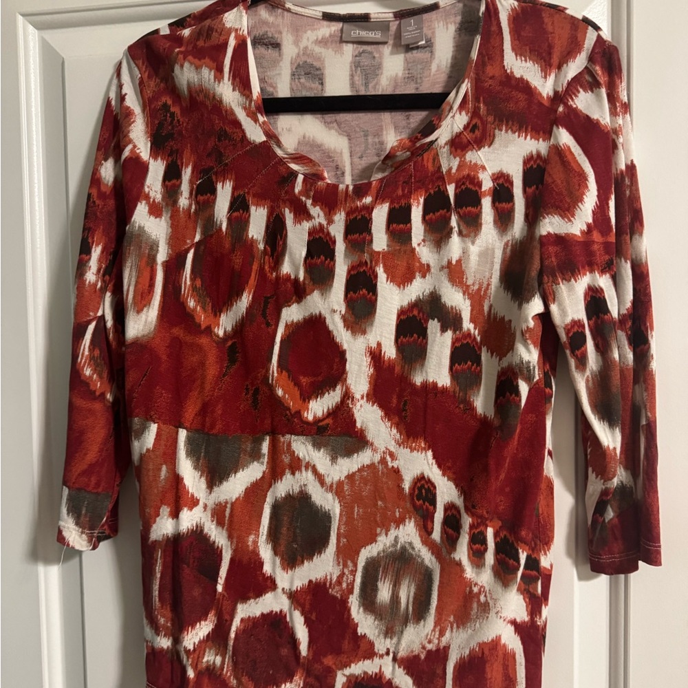 Chico's Vibrant Rust Brown and White Blouse